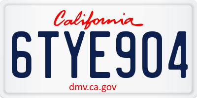 CA license plate 6TYE904