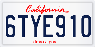 CA license plate 6TYE910
