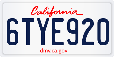 CA license plate 6TYE920