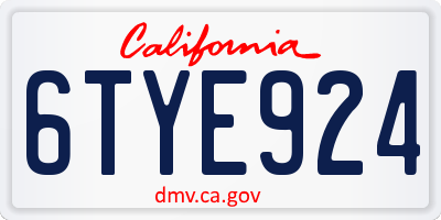 CA license plate 6TYE924