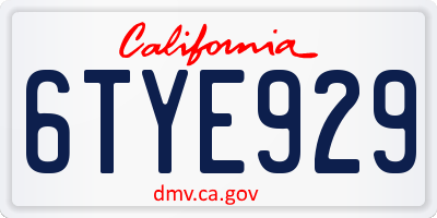 CA license plate 6TYE929