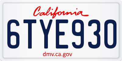 CA license plate 6TYE930