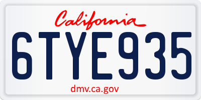 CA license plate 6TYE935