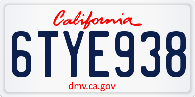 CA license plate 6TYE938