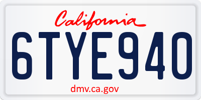 CA license plate 6TYE940