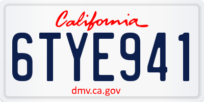 CA license plate 6TYE941
