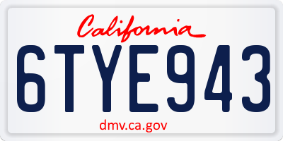 CA license plate 6TYE943