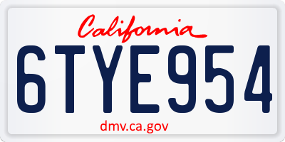 CA license plate 6TYE954