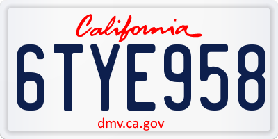 CA license plate 6TYE958