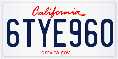 CA license plate 6TYE960