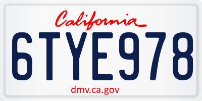 CA license plate 6TYE978