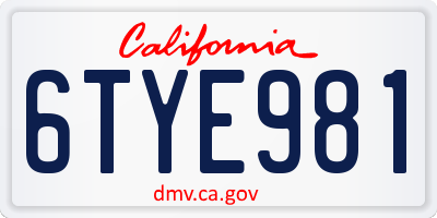 CA license plate 6TYE981