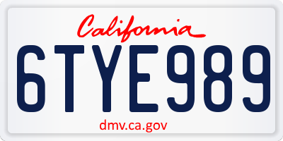CA license plate 6TYE989
