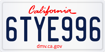 CA license plate 6TYE996
