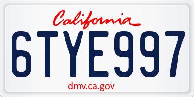 CA license plate 6TYE997
