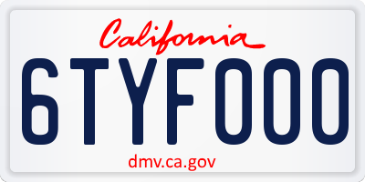CA license plate 6TYF000