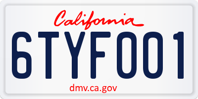 CA license plate 6TYF001