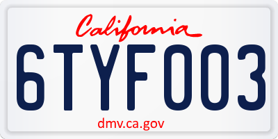 CA license plate 6TYF003