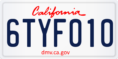 CA license plate 6TYF010