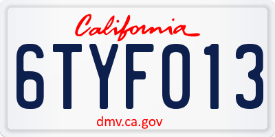 CA license plate 6TYF013