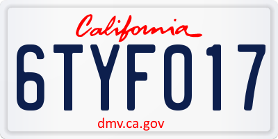 CA license plate 6TYF017