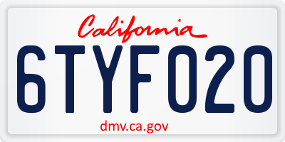 CA license plate 6TYF020