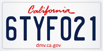 CA license plate 6TYF021