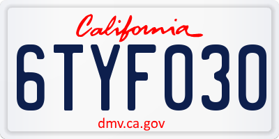 CA license plate 6TYF030
