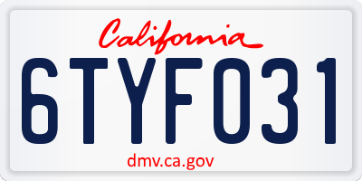 CA license plate 6TYF031