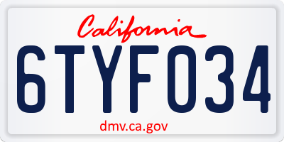 CA license plate 6TYF034
