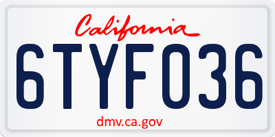 CA license plate 6TYF036