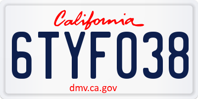 CA license plate 6TYF038