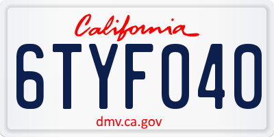 CA license plate 6TYF040