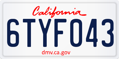 CA license plate 6TYF043