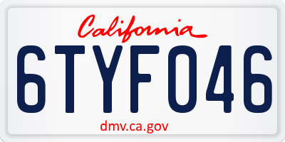 CA license plate 6TYF046