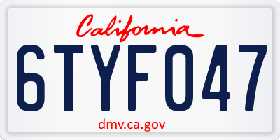 CA license plate 6TYF047