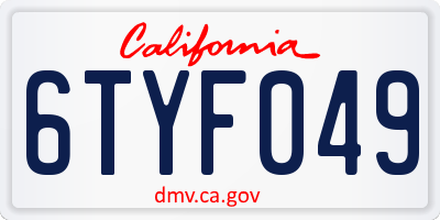 CA license plate 6TYF049