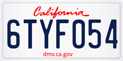 CA license plate 6TYF054