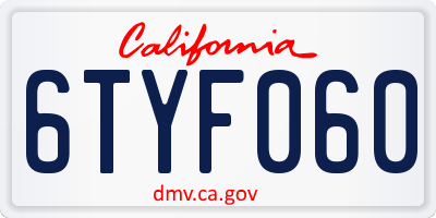 CA license plate 6TYF060