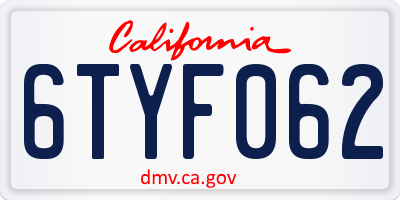 CA license plate 6TYF062