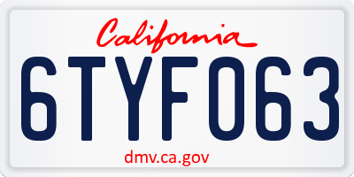 CA license plate 6TYF063