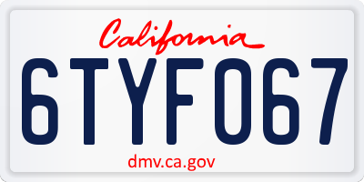 CA license plate 6TYF067