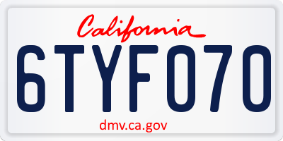 CA license plate 6TYF070
