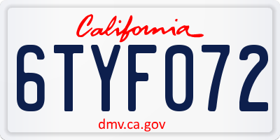 CA license plate 6TYF072