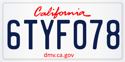 CA license plate 6TYF078