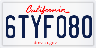 CA license plate 6TYF080