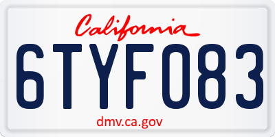 CA license plate 6TYF083