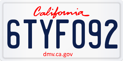 CA license plate 6TYF092