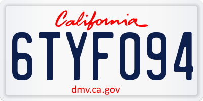 CA license plate 6TYF094
