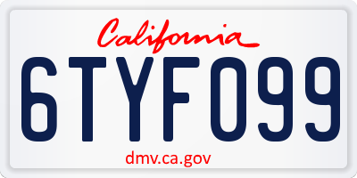 CA license plate 6TYF099